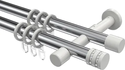 Produktbild von Interdeco Gardinenstange / Vorhangstange Chrom / Weiß, Typ Prestige Estana (Glitzerkappe), 20 mm Ø 2-läufig, 600 cm