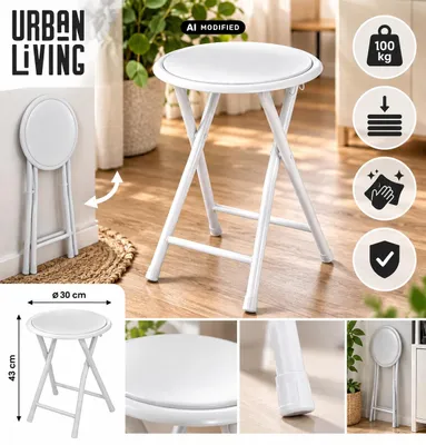 Zdjęcie produktu dla Stołek składany Urban Living Stołek składany 224732 biały, Obraz wygenerowany przez AI