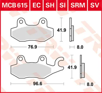 Obrázok produktu pre TRW sada brzdových doštičiek MCB615 Ľudia 250 .it KVF750 YFM450 LTF 500 Quadrunner AM41 Overland Shark