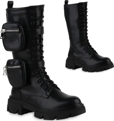 Produktbild von VAN HILL Damen Leicht Gefütterte Schnürstiefel Stiefel Plateau Vorne Schuhe 839610, Farbe: Schwarz, Größe: 37