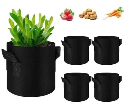 Productafbeelding van Ibenzoa® Ademende vliesplantzakken met verstevigde nylonhandgrepen, 5 x 5 liter, zwart – herbruikbare plantzakken voor tomaten, bloemen en groenten
