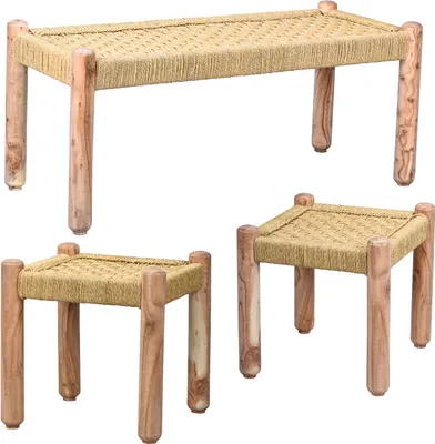 Produktbild von 3er Set Boho Style 2 Hocker Sitzbank Josue