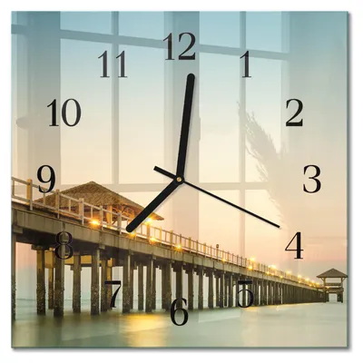 Produktbild von Tulup Glasuhr Wanduhr Küchenuhr Echt-Glas 30x30 cm Modern Dekorativ Geräuschlos Schwarzen Zeigern - Holzsteg