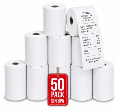 Image de COM-FORT HOUSE Papier thermique 57 × 55 mm 60 GSM 23,5 m Pack 50