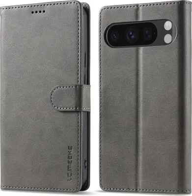 Image de Étui pour Google Pixel 10 Pro XL étui en cuir avec fermeture magnétique et support, étui de protection Gris