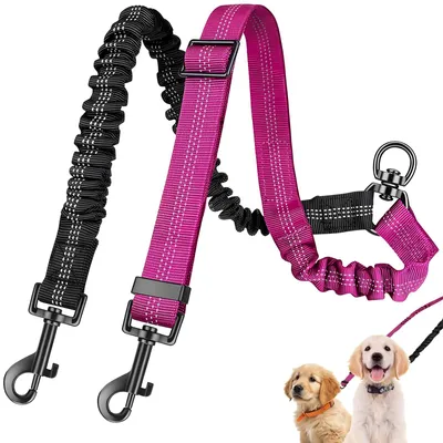 Productafbeelding van Dubbelleine voor 2 honden, verstelbaar met 360° draaifunctie, zwart en donkerroze