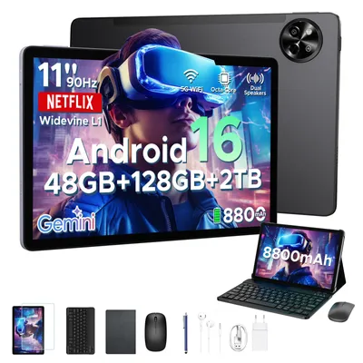 Produktbild von POCKAM P11 Tablet Android 16, 48GB(8+40) RAM + 128GB ROM(2TB TF) Tablet 11 Zoll mit Stift, Tastatur, Maus, 90Hz/8800mAh/Gemini AI/Widevine L1