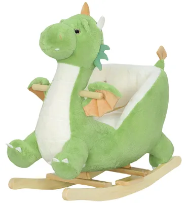 Image de Dinosaures à bascule avec effets sonores d'animaux, structure en bois de peuplier, couleur verte | 2,7 kg | Pour les enfants à partir de 18 mois | 73 x 39 x 66 cm