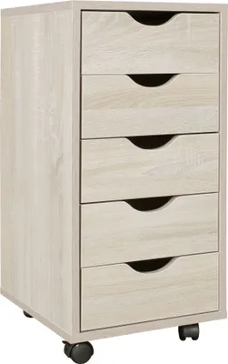 Produktbild von Rollcontainer 33 x 64 x 38 cm MDF-Holz 5 Schubladen sonoma | Moderner Schubladencontainer mit Rollen | Standcontainer Bürocontainer