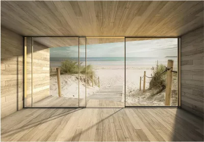 Zdjęcie produktu dla Fototapeta flizelinowa okno efekt 3D plaża morze natura (368x254 cm - łącznie z klejem) salon sypialnia nowoczesna tapeta motywy XXL tapeta flizelinowa odporna na promieniowanie UV gotowa do montażu