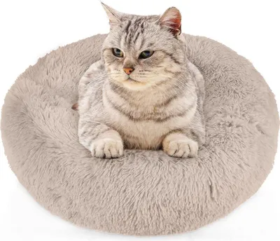 Produktbild von Intirilife flauschiges Plüsch Haustierbett in Beige Durchmesser 60 cm - Weiches rundes rutschfestes Hundebett Katzenbett Kissen komfortables Hundesofa Katzensofa für Hunde und Katzen