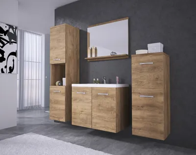 Obrázek produktu pro MINIO go for it, koupelna, koupelnový nábytek 4-dílná sada "MOLO", s umyvadlem, barva dub Lefkas