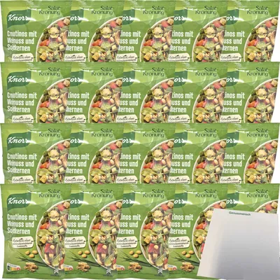 Produktbild von Knorr Salatkrönung Croutinos mit Walnuss und Sojakernen 20er Pack (20x25g Packung) + usy Block