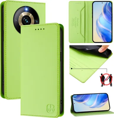 Immagine prodotto di Custodia in pelle per Realme Narzo 60 Pro/Realme 11 Pro/Realme 11 Pro+, flip case con slot per carte, portafoglio e supporto Verde