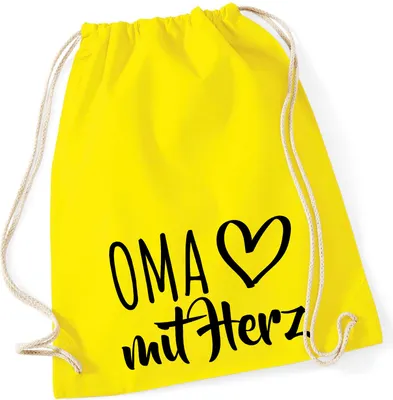 Produktbild von Huuraa Turnbeutel Oma mit Herz 12 Liter Yellow Baumwolle Rucksack Geschenkidee