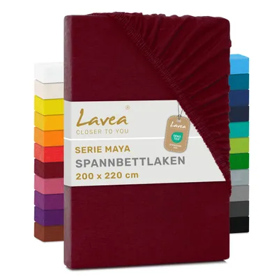 Produktbild von Lavea® Spannbettlaken 200x220cm, Maya, 100% Baumwolle, Boxspringbetten, Wasserbetten, atmungsaktives Bettlaken Matratzen bis 35cm - Bordeaux