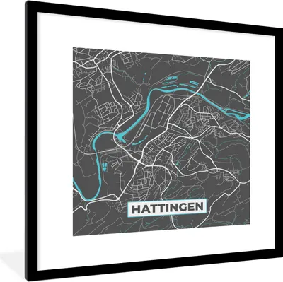 Produktbild von MuchoWow® Gerahmtes Poster Stadtplan - Hattingen - Deutschland - Karte 40x40 cm - Poster mit Schwarzem Bilderrahmen Wandposter Rahmen Foto Bilder - Poster - Plakat im Rahmen