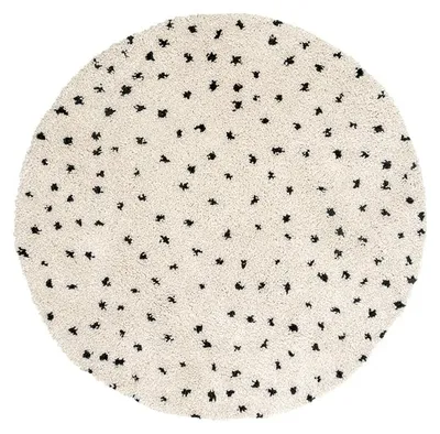 Zdjęcie produktu dla Dywan okrągły z długim włosiem - Grand Dots Kremowy/Czarny