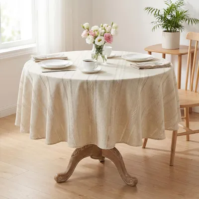 Zdjęcie produktu dla Obrus okrągły, 140 cm, beżowy, mieszanka bawełny, można prać, styl rustykalny