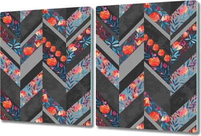 Produktbild von Glas Schneidebrett Herdabdeckplatten Schneideplatten - 2x 40x52 cm - Chevron Vintage