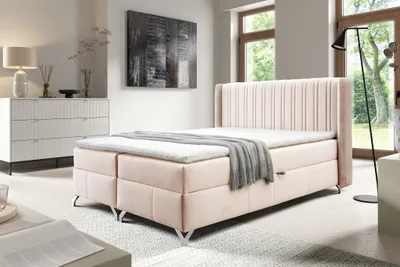 Productafbeelding van Boxspringbed voor de slaapkamer, model DAMIEN, 140x200 cm, bekleding: stof, kleur: crème