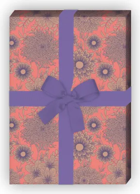 Produktbild von Edles Retro Blumen Geschenkpapier mit Dahlien, rosa - G10089, 32 x 48cm