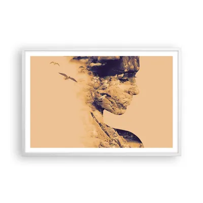 Produktbild von Gerahmtes Poster - Weißer Rahmen - Frau Vögel Fotomontage - 91,5x61 cm - Wand Bild - Wanddeko - Wandbilder - Kunstposter - Wandposter - Bilderrahmen - Bilder - Kunstdruck - Wandbild - P2WAA91x61-4246