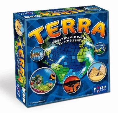 Produktbild von HUCH!, TERRA – Wissensspiel ab 10, Spannendes Schätzspiel für die ganze Familie, Entdecke die Vielfalt der Welt, Für 2-6 Spieler ab 10 Jahren