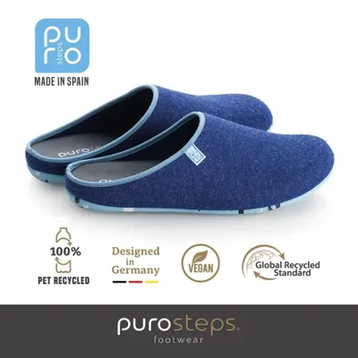 Produktbild von Filz Hausschuhe Fußbett Recycelt purosteps footwear Fieltro-Eco - Signet Dunkelblau-Hellblau, 38