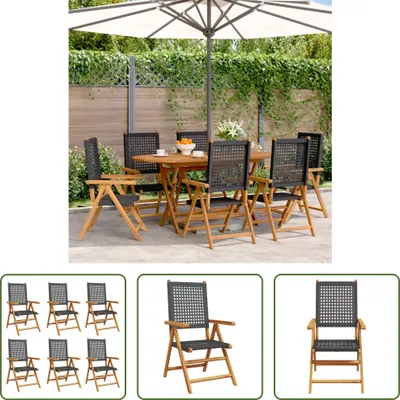 Produktbild von The Living Store Gartenstuhl Verstellbar 6 Stk. Schwarz Poly Rattan Massivholz