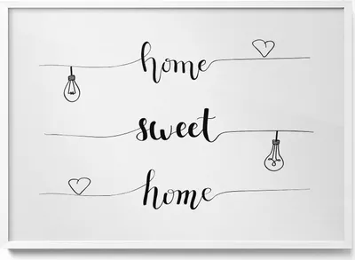 Produktbild von Inschrift an einer Wohnung „Home, sweet home“– Wandbild mit Rahmen – Gerahmtes Bild  – Wanddekoration – 100x70 cm –  Weiß Rahmen