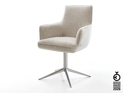 Immagine prodotto di DELIFE sedia girevole Heira-Flex con braccioli in tessuto morbido beige base in acciaio inox funzione dondolo girevole a 360° nucleo a molle tascabili