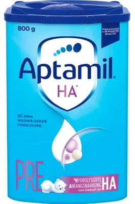 Produktbild von Aptamil HA PRE – Anfangsmilch von Geburt an, Mit DHA, Nur Laktose, Ohne Palmöl, Babynahrung, Milchpulver, 1x 800 g
