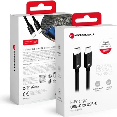 Zdjęcie produktu dla Kabel FORCELL typu C do typu C QC4.0 3A/20V PD60W C338 50cm czarny