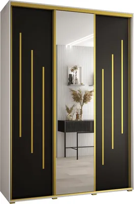 Produktbild von MEBLE KRYSPOL Davos 9 Schrank, drei Türen - 235,2x180x45 cm - Weiß Schwarz Gold
