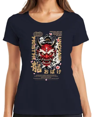 Obrázok produktu pre Tričko "Oni Maske Japanisch Streetwear Unchain Sakura Japan Y2K Hannya" pre dámy, tmavomodrej farby, veľkosť L