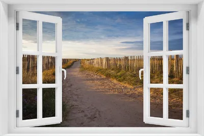 Produktbild von Wallario Poster mit Fenster-Illusion: Sandweg an einem Strand in Frankreich, Bretagne, Größe: 100 x 150 cm