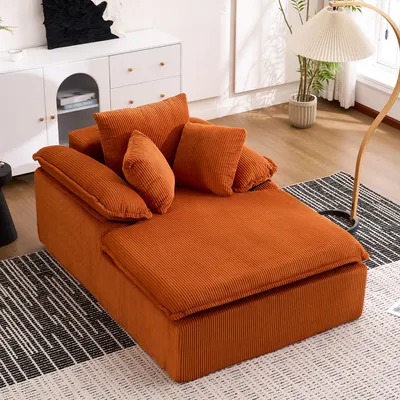 Image de OKWISH Méridienne - Méridienne Canapé Dossier Haut avec Accoudoirs Larges, Assise Confortable en Velours Côtelé, Orange 177x122x92 cm
