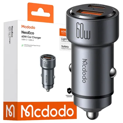 Zdjęcie produktu dla Mcdodo Szybka Ładowarka Samochodowa Do Telefonu Laptopa 2X Usb-C Usb-A 60W
