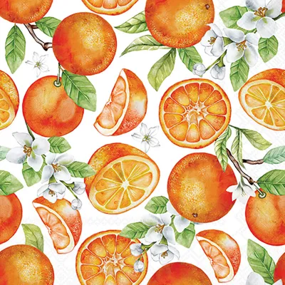 Produktbild von Servietten Papier 33x33cm 3-lagig Orangen & Orangenblütenmotiv 20 Stk.