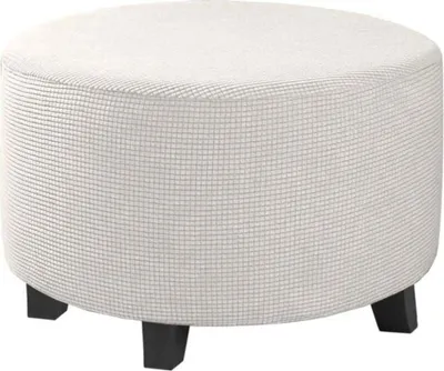 Produktbild von Runder Ottoman-Bezug, Jacquard-Stretch-Ottoman-Bezüge, Fußhocker-Bezug, Möbelschutz, Hocker-Bezug mit Rutschfester, Elastischer Unterseite, KLEIN