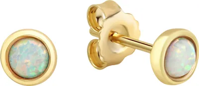 Produktbild von V Ohrstecker 925/- Sterling Silber 0,5cm gelb synth. Opal weiß 358220837V