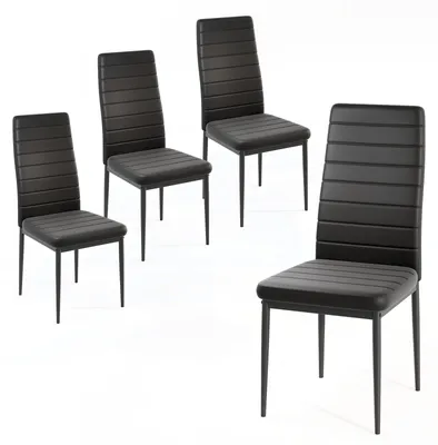 4er-Set Esszimmerstühle, Kunstleder, schwarz, 52,5x43x96,5 cm