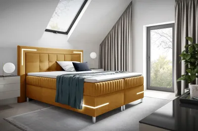 Produktbild von Boxspringbett Schlafzimmerbett 160x200cm AMORE Nr.2 Gelb inkl. LED-Beleuchtung
