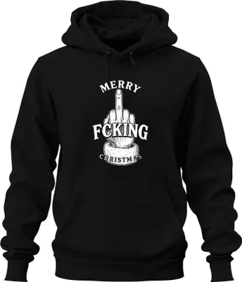 Zdjęcie produktu dla MERRY FCKING CHRISTMAS sarkastyczna świąteczna bluza z kapturem uni , czarny, L