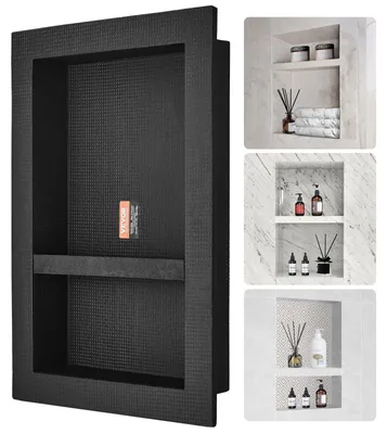 Produktbild von VEVOR Duschnische bereit für Fliesen 40,64 x 127 cm, Einzelregal-Organizer, quadratische Ecken Wand-eingelassene Nische, versiegelter Schutz moderner Seifenlager-Nische für Dusche Badezimmer, Schwarz, 2 Schichten-a, 16x24 Zoll