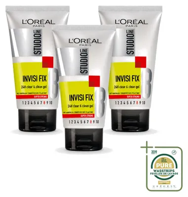 Produktbild von 3 x L'Oréal Paris Studio Line Invisi Fix 24h Clear & Clean Haargel 150 ml - Vorratspackung - 3 Stücke
