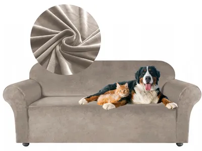 Produktbild von Sofabezug 4 Sitzer 235-300cm - Beige - Samt - Stretch Couchbezug - mit Schaumstoff-Stäben