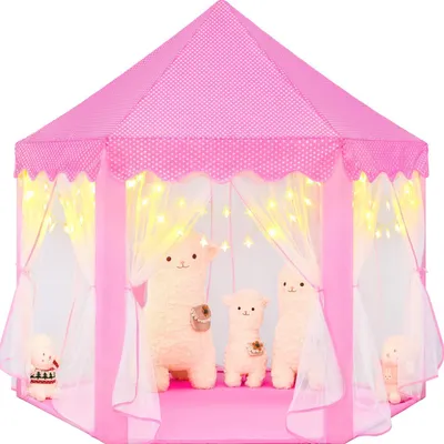 Produktbild von Kinderspielzelt, Spielhaus mit LED-Lichtern, Prinzessin Schloss mit Fenster, Indoor Outdoor, für Mädchen und Jungen ab 3 Jahren, Geschenk, Φ 140cm