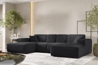 Produktbild von Wohnlandschaft Sofa U-Form CESINA XS in Stoff Ascot Bukla Schwarz